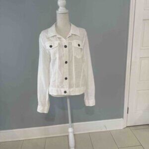 White Linen Trucker-Style Jacket